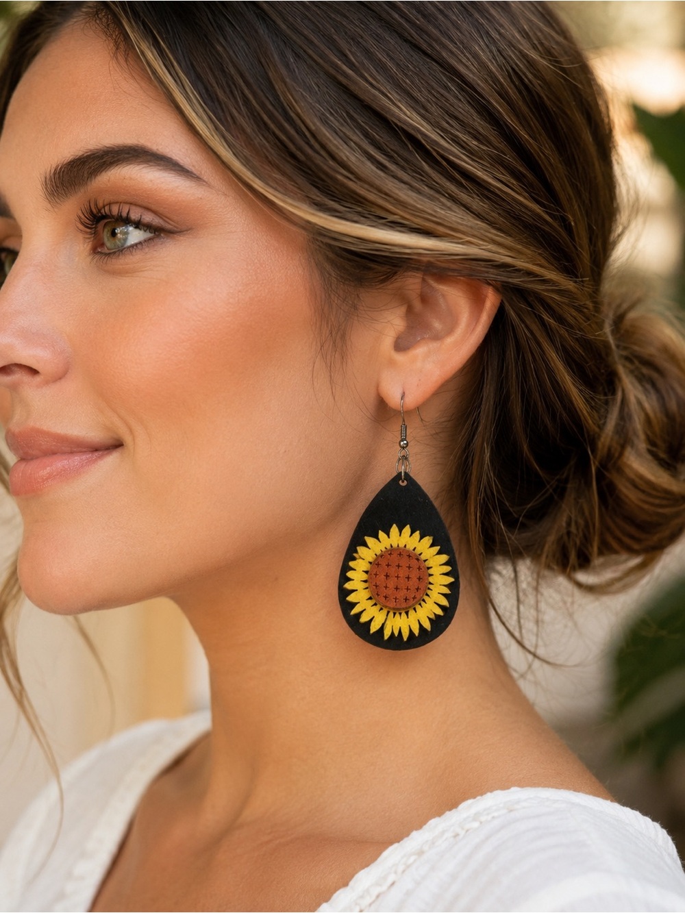 Sunflower Teardrop Earrings - Yellow & Black Floral Women’s Jewelry